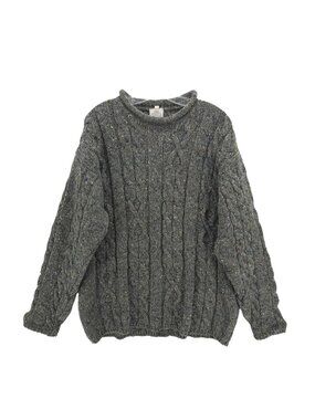 BONNER OF IRELAND Men's Sweater Rollneck 100% Wool Cable Knit Speckled Gray XL